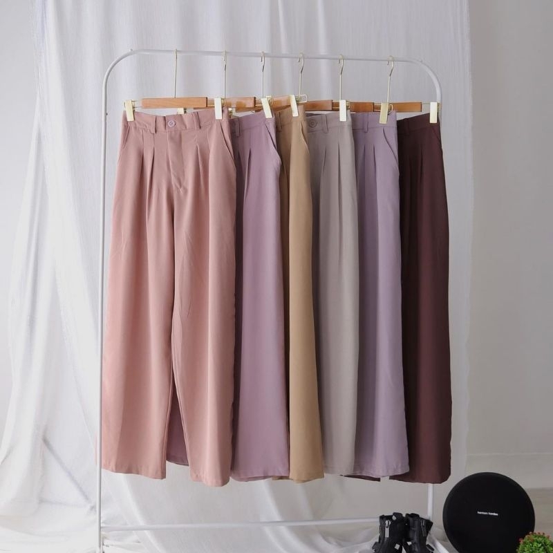 Loose Pants Trousers (VERSI KAIN TEBAL) Wanita Anti Kusut - Celana Kulot Highwaist Wanita Bahan Jatuh Celana Kantor Formal / Casual