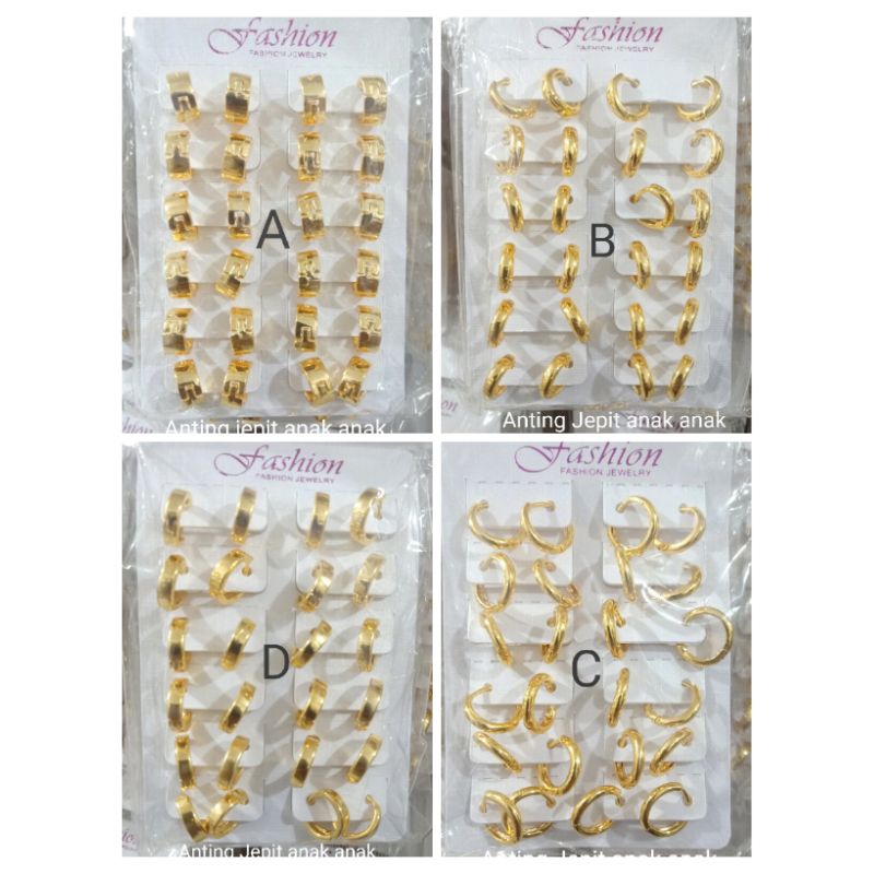 RAL91. Grosir 12 pasang Anting anak anak xuping berlapis emas model jepit