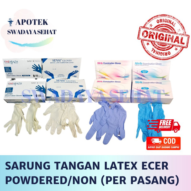 SARUNG TANGAN MEDIS LATEX Ecer Harga Per Pasang Powdered Atau Non Powdered Random Merk Putih Biru