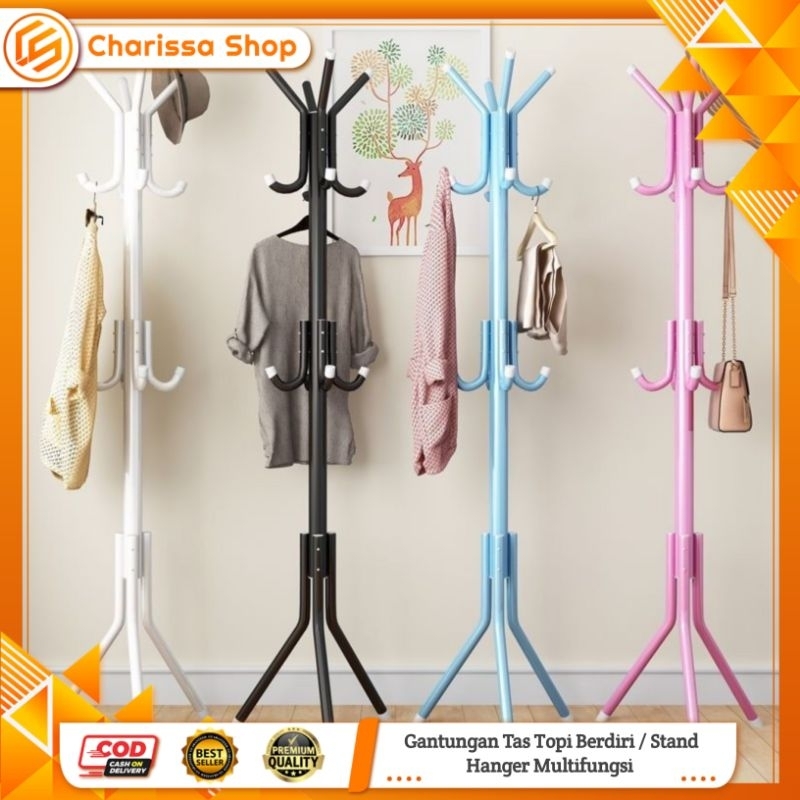 Gantungan Tas Topi Berdiri / Stand Hanger Multifungsi / Gantungan Tiang Aesthetic