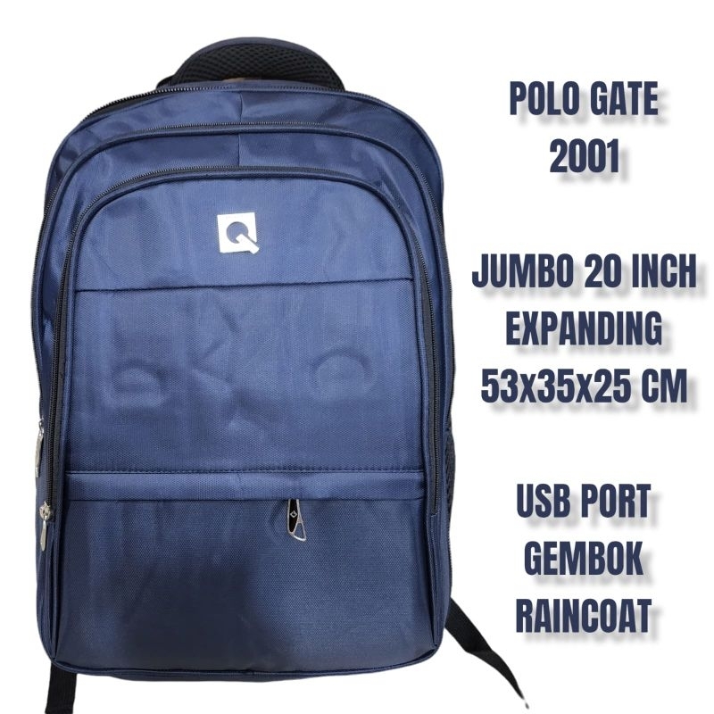 Tas Ransel Polo Gate 2001 Jumbo expand 20 Inch - Tas pria wanita USB PORT