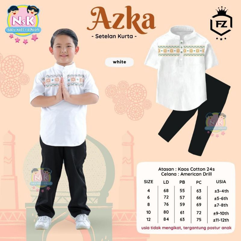 SETELAN BAJU KOKO MUSLIM KAOS ANAK COWOK CELANA AMERICAN DRILL AZKA ORI NSK