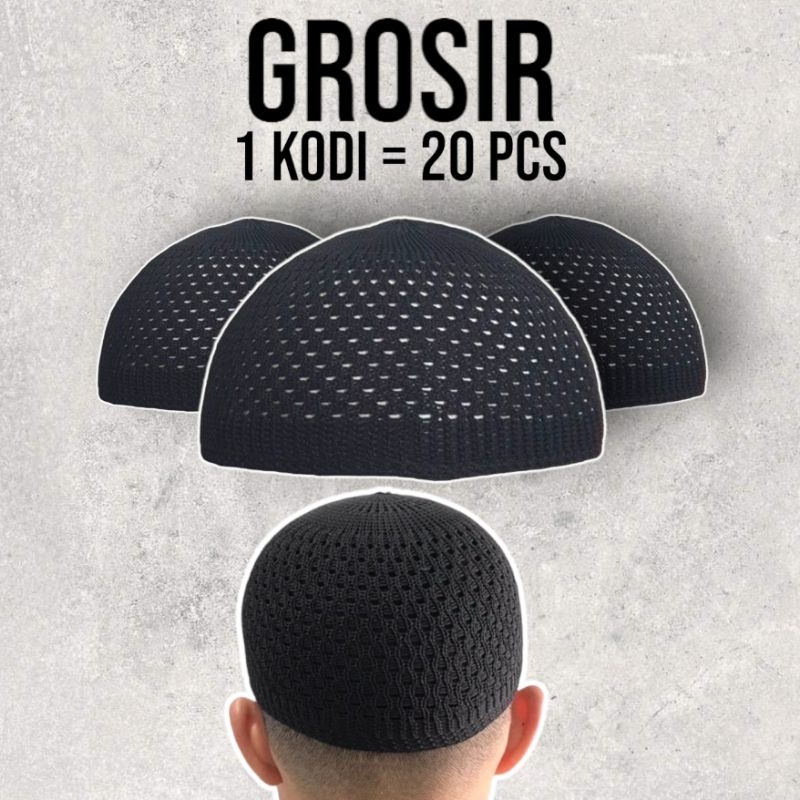 1 Kodi 20 Pcs Peci Rajut / Peci Rajut Dewasa / Peci Rajut Grosir Warna Hitam / Peci Rajut Kodian / P