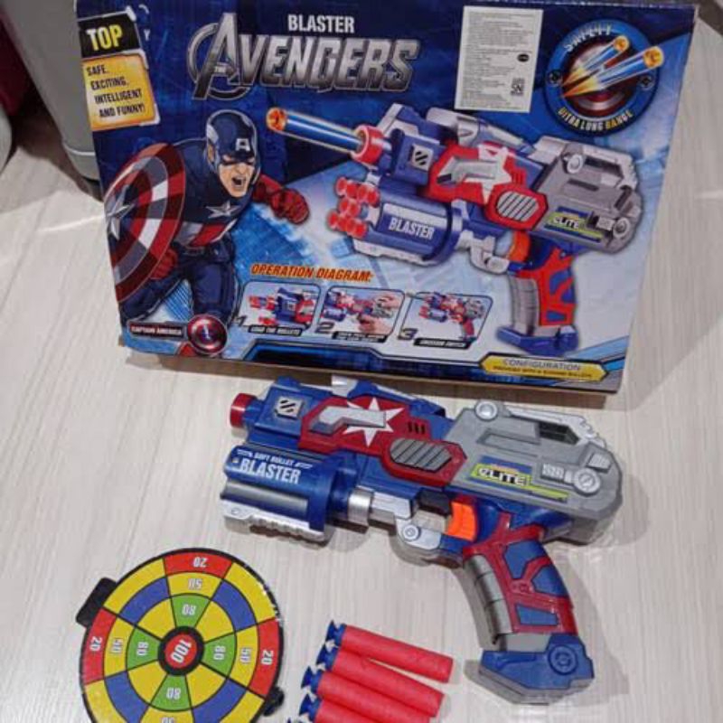 Mainan Soft Bullet Blaster Pistol Nerf Gun Captain America 518D-3