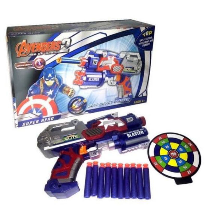 Mainan Soft Bullet Blaster Pistol Nerf Gun Captain America 518D-3