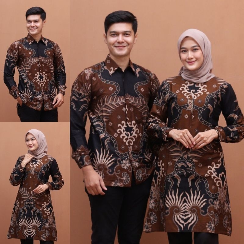 Batik Tunik Couple Modern Set Pakaian Kemeja Batik Pria Couple Baju Batik Couple Tunik Batik