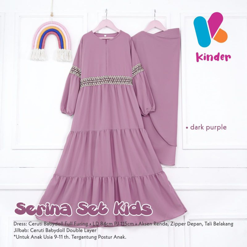 SETELAN GAMIS DRESS SYARI REMAJA ANAK CEWEK BAHAN CERUTY BABYDOLL JILBAB SERINA BY KINDER
