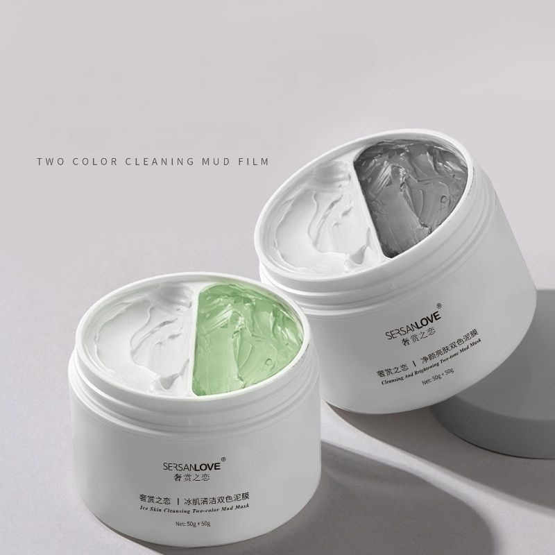 SERSANLOVE Double Color Whitening Mud Mask Clay Mask Brightening Moisturizing Clay Mask / Masker Lumpur Pemutih Wajah / Masker Lumpur Glowing / Masker Tanah Liat Glowing / Masker Lumpur Wajah Wanita Korea / Masker Lumpur Penghilang Komedo