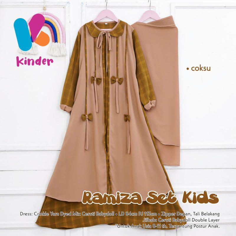 SETELAN GAMIS DRESS SYARI REMAJA ANAK CEWEK BAHAN CERUTY BABYDOLL HIJAB MUSLIM RAMIZA BY KINDER