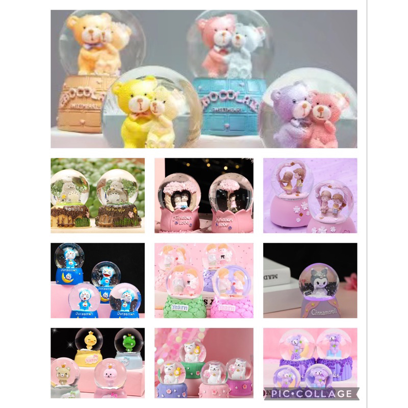 bola kristal salju lampu snowball unicorn bear papapig dolphin