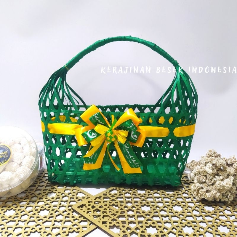 Spesial lebaran Tas belanja 30x15 warna dengan hiasan pita cantik Hampers lebaran Parsel lebaran Pac