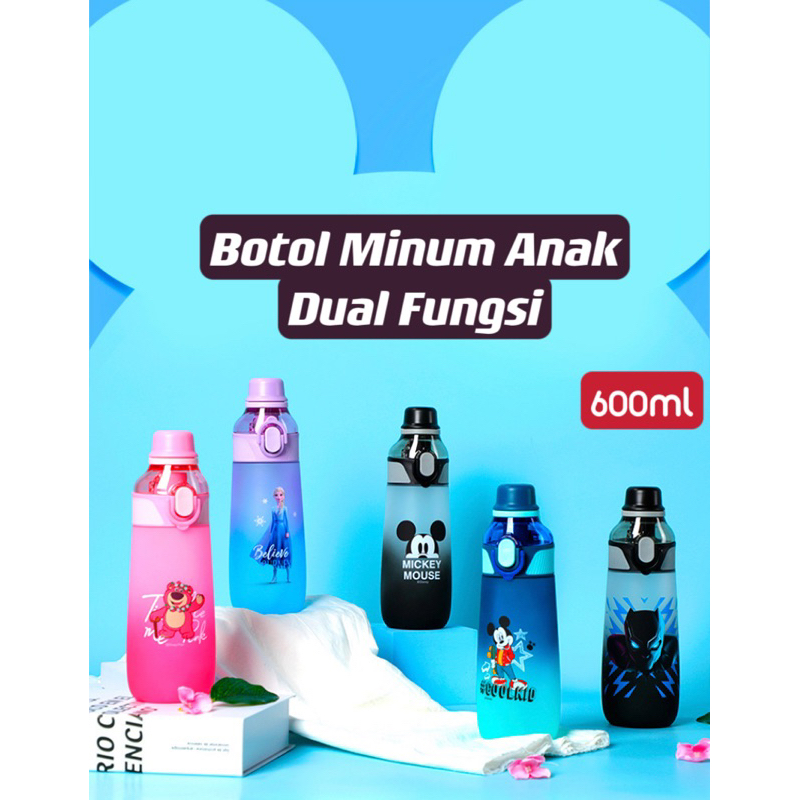 Botol Minum Anak Elsa Mickey Minnie Satu Tutup Dual fungsi Bahan Tritan BPA Free