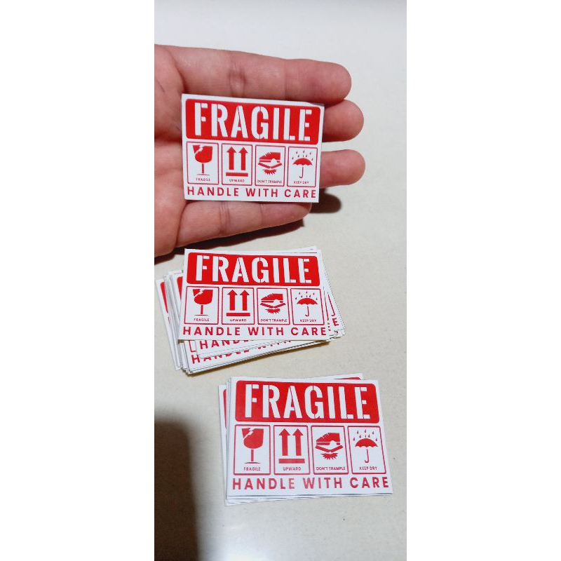 Sticker Label Tempelan FRAGILE,  HANDLE WITH CARE,  4 x 6 cm, glossy, anti air