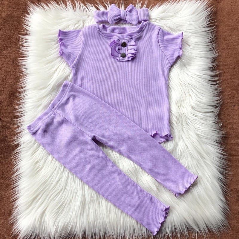 Baju Set Anak Perempuan Ruffle + Bandana Head band Ruffle Knit Tee Usia 1-5 Tahun | Baju One Set Setelan Anak Bahan Knit Rib Halus