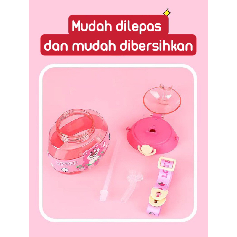 Botol Minum Anak Donut Tritan Spiderman Elsa Kitty lotso Model Sedot ada tali selempang