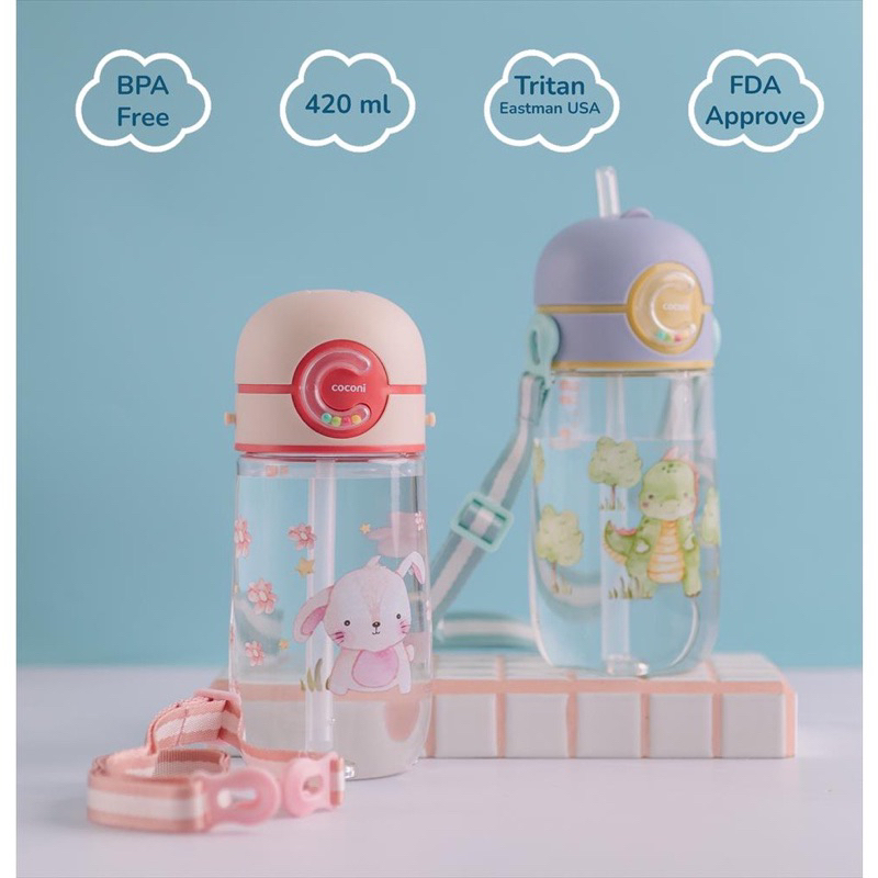 Coconi Kids Tritan Bottle 420ml 12m+ Botol Minum Anak Tritan Dino Bunny