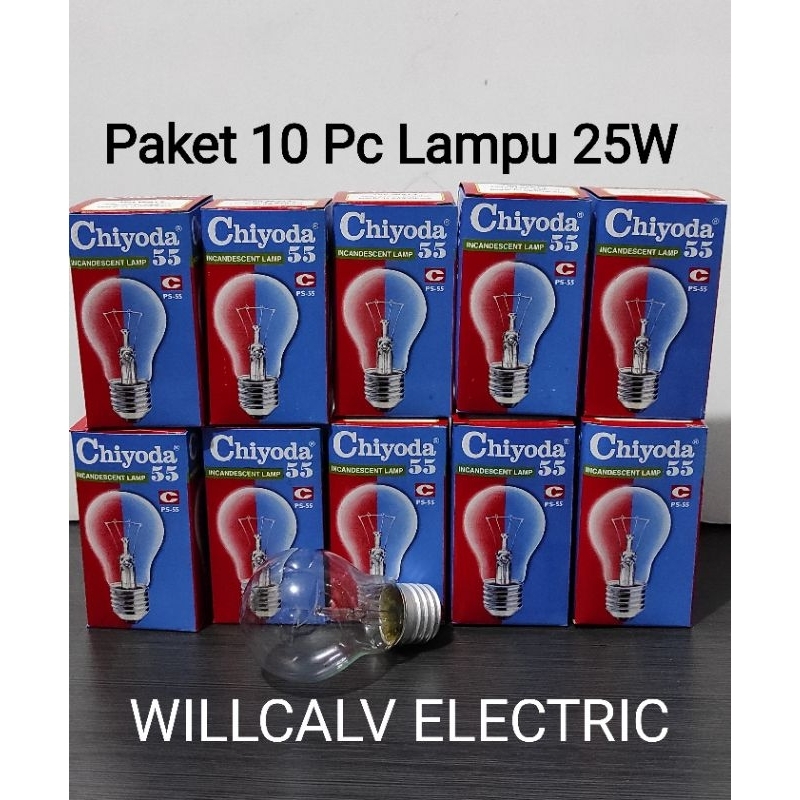 Paket 10 pc Lampu bholam pijar 25W Chiyoda E27 / Lampu pijar CHIYODA 25W E27 Cahaya kuning