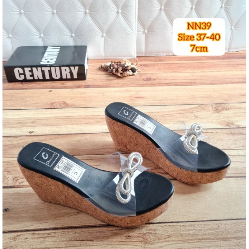 ABBUSHOES Nn 39 sendal wedges wanita pita jely import sol karet 7cm