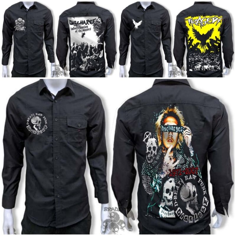 kemeja panjang discloae,kemeja lengan panjang,kemeja panjang band punk,kemeja panjang costum,kemeja 