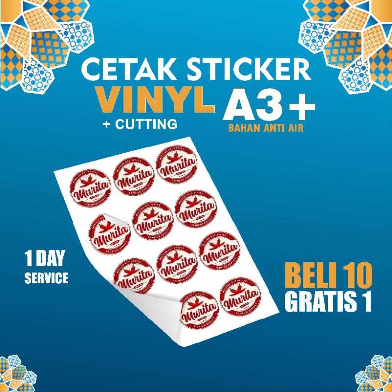 

Cetak Sticker vinyl A3+ cutting kisscut anti air Label logo olshop label kemasan label minuman