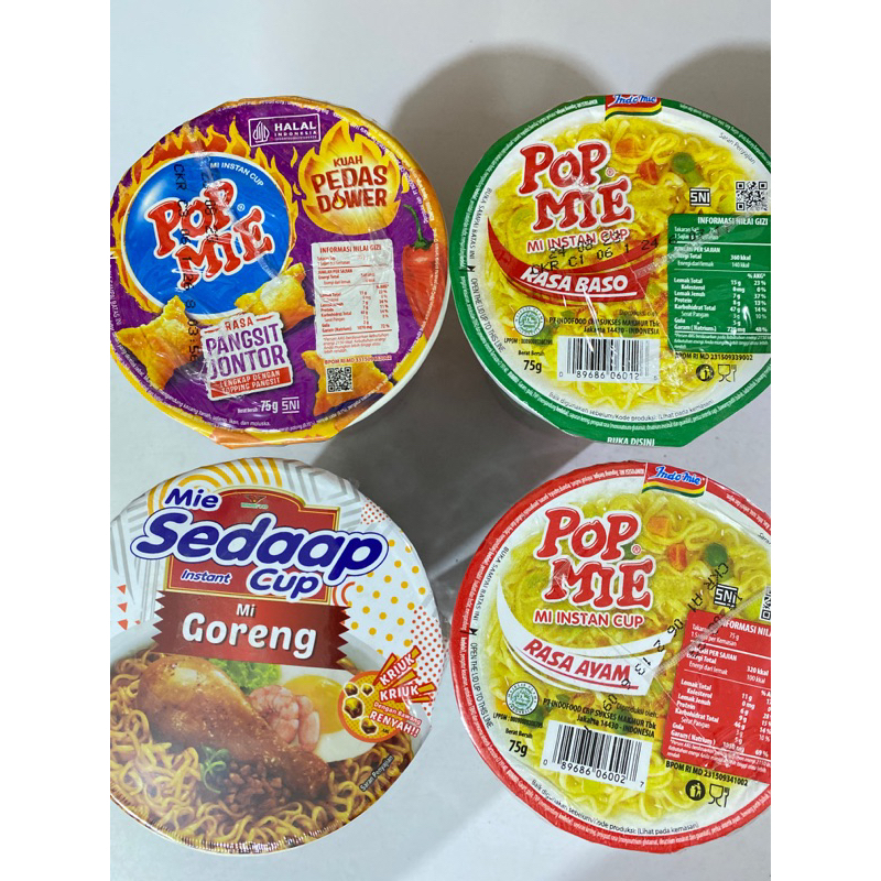 

POPMIE/MIE CUP/ MIE SEDAP CUP RASA GORENG, PANGSIT JONTOR, BASO, AYAM