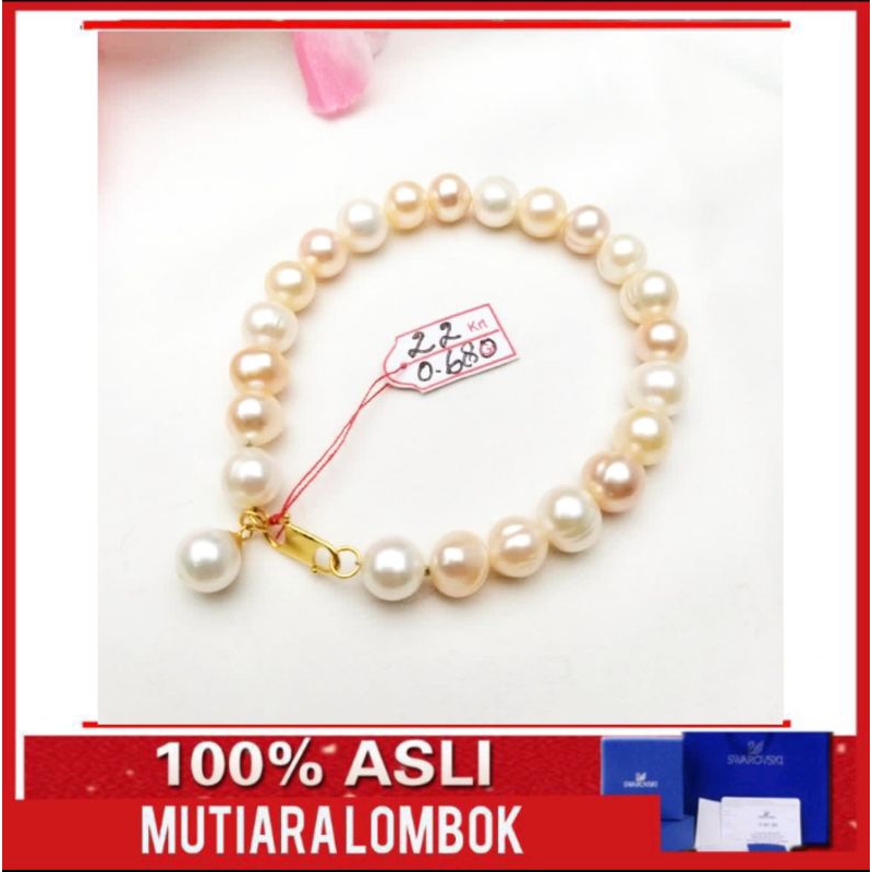 gelang emas 22 karat mutiara air tawar model klasik mewah perhiasan wanita untuk tampil cantik pempe
