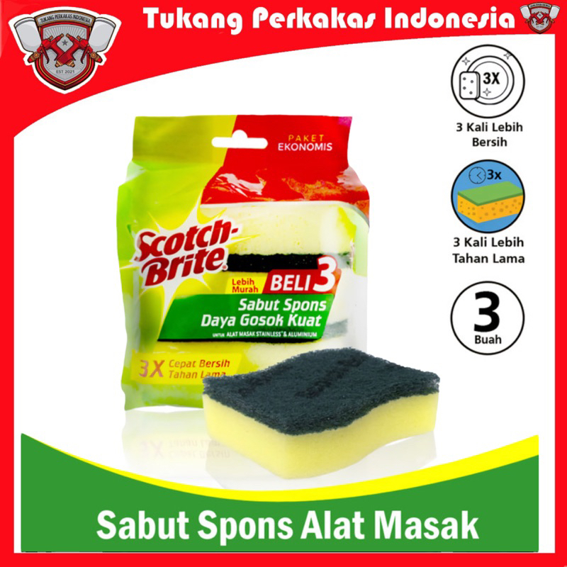 Scotch brite 3m sabut spons cuci piring daya gosok kuat ID-30P3