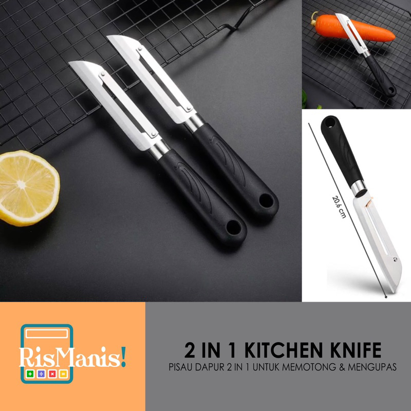 2 IN 1 KITCHEN KNIFE - Pisau Dapur 2in1 Potong Sayur Kupas Buah Mengupas Kulit Bahan Masakan Stainless Steel Masak Anti Karat Multifungsi Serbaguna Memotong Cacah Cincang Mata Pisau Tajam