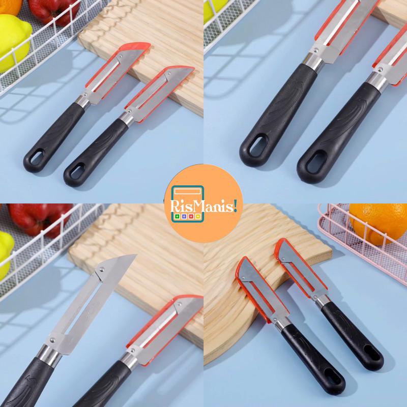 2 IN 1 KITCHEN KNIFE - Pisau Dapur 2in1 Potong Sayur Kupas Buah Mengupas Kulit Bahan Masakan Stainless Steel Masak Anti Karat Multifungsi Serbaguna Memotong Cacah Cincang Mata Pisau Tajam