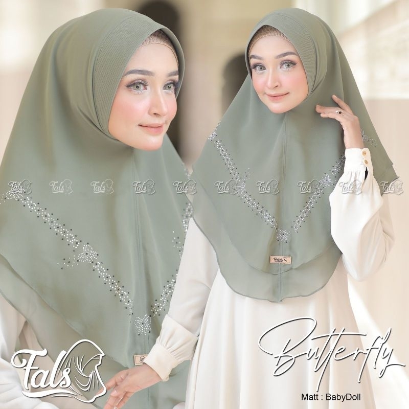 (Ori Fals) BUTTERFLY •jilbab instan ceruty babydoll•hijab instan payet dua layer