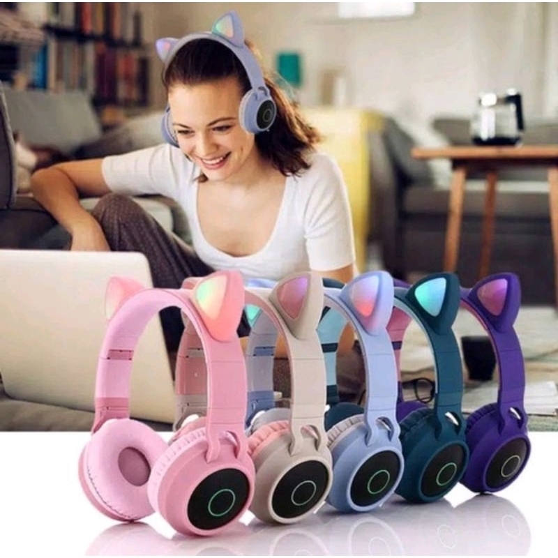 P47M HEADPHONE BLUETOOTH GAMING CAT EAR WIRELESS RGB LED LIGHT GOOD QUALITY MODEL TELINGA KUCING SUPER BASS