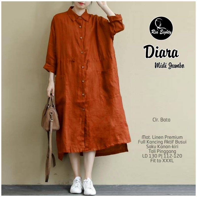MISORI JUMBO ORIGINAL REALPICT POLOS MIDI DRESS LINEN PREMIUM LD 130