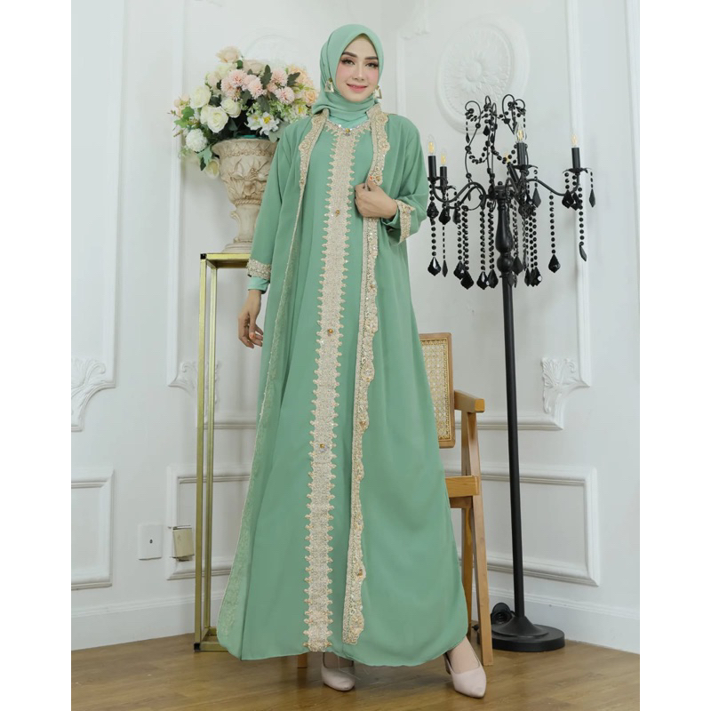 Ready Stok Kaftan Gamis NAGITA Kaftan Lebaran Kaftan Putih Muslim (Gratis Inner Gamis)Bisa Cod