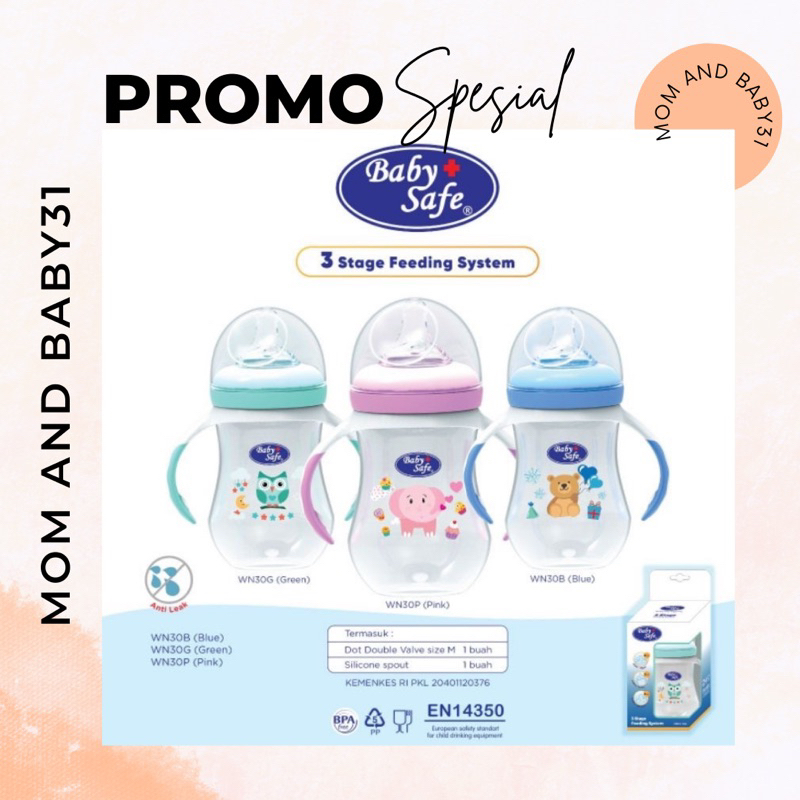 Baby Safe Wide Neck Bottle BabySafe Botol Susu Bayi 125 ml 250 ml | Dengan Pegangan training cup bab