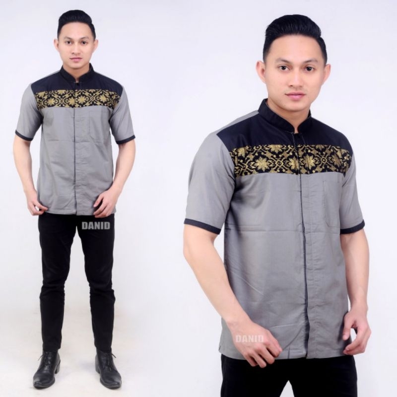 COD [ BAYAR DI TEMPAT ] HEM BATIK PRIA LENGAN PENDEK KOMBINASI BORDIL M L XL