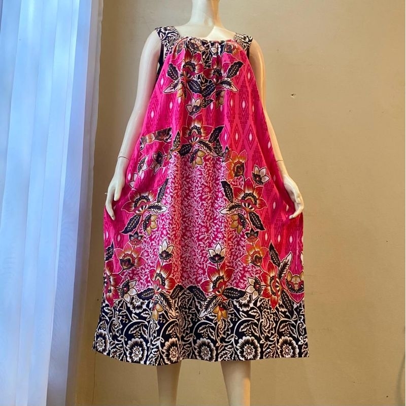daster jumbo pola batik gandul tanpa lengan premium etnik tebal