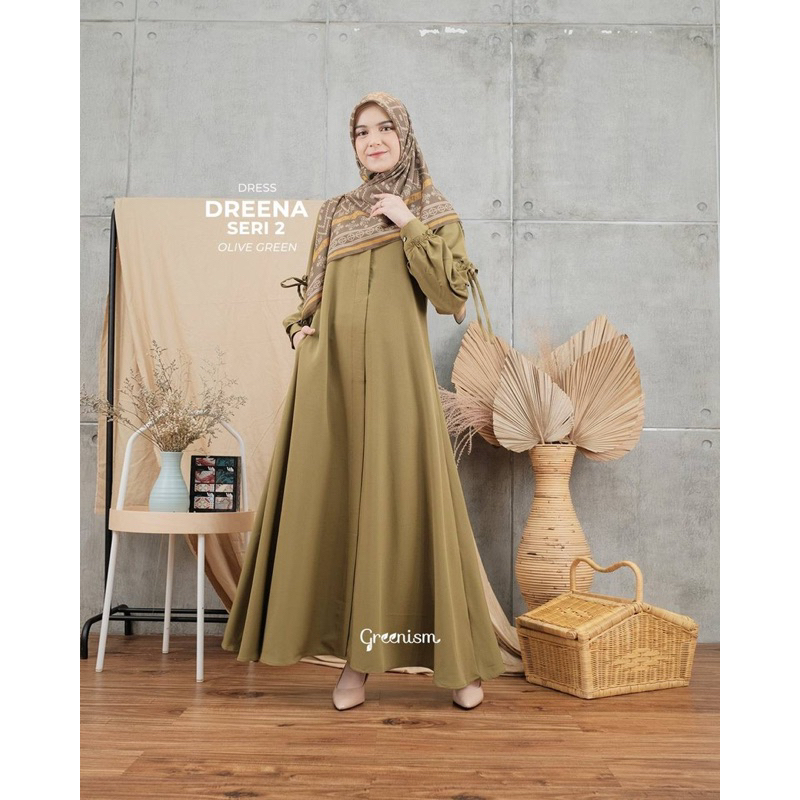 Dreena Dress Gamis Polos Cantik dengan Aksen di Lengan by Greenism