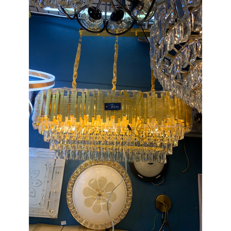 LAMPU KRISTAL MEJA MAKAN MODERN GOLD 1 METER