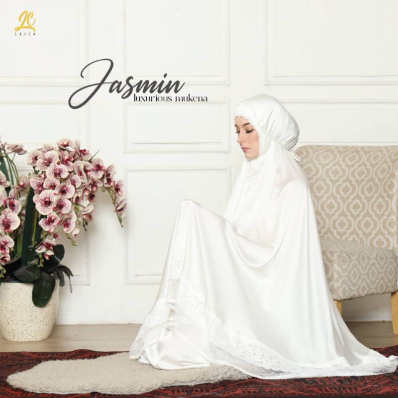 Mukena Satin Armany Premium Rukuh Mukenah Putih Telekung Broken White Jasmine by Laica