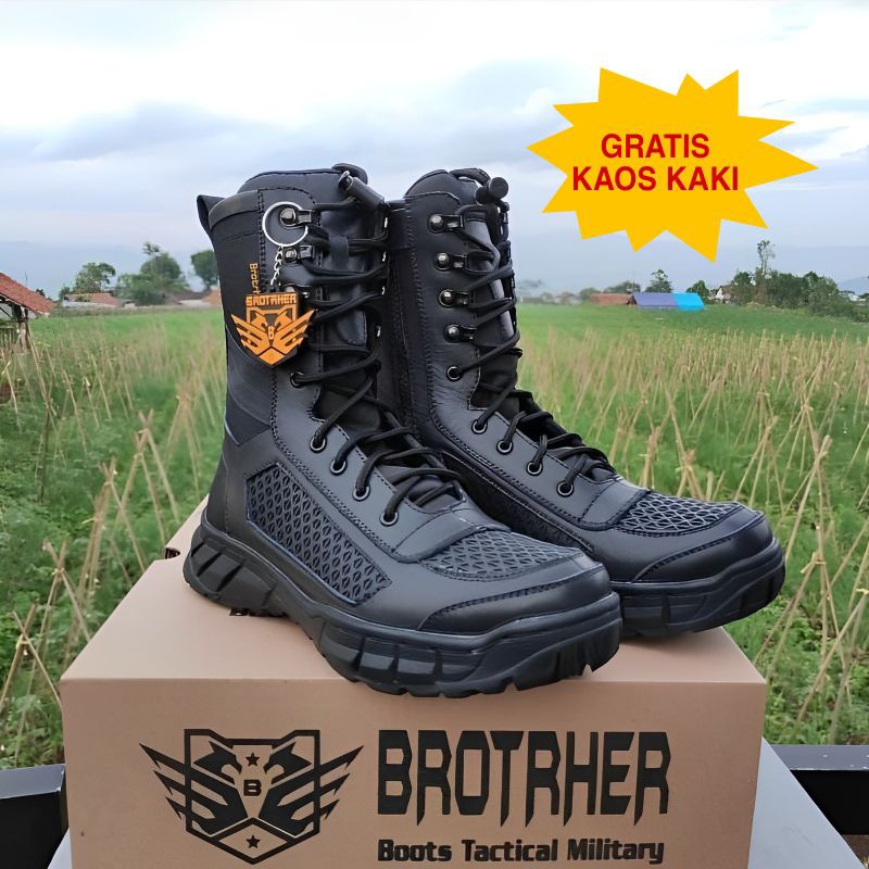 Sepatu PDL Tactical Boot Sarang Tawon Pdl Kulit Tni Polri Kordura Anti Air Resleting Merk Brotrher Saga