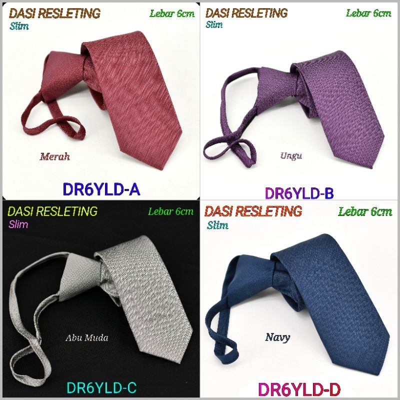 Dasi Resleting Pria DR6-LK / DR6YLD Dasi Instant Slim Langsung Jadi Lebar 6cm