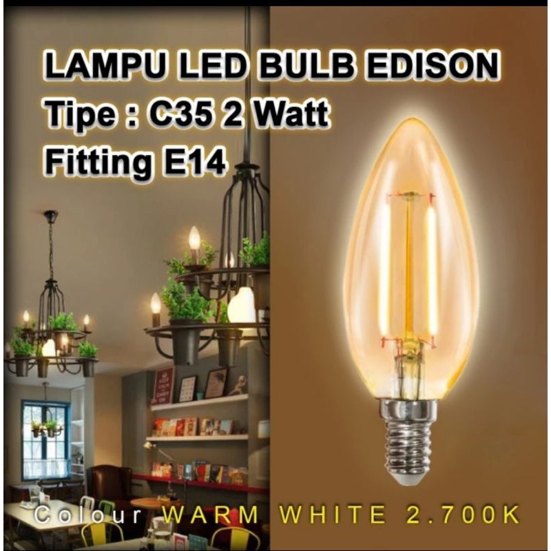 Lampu Led Filamen 2W/4W Fitting E14 Lampu cafe Lampu lilin hias