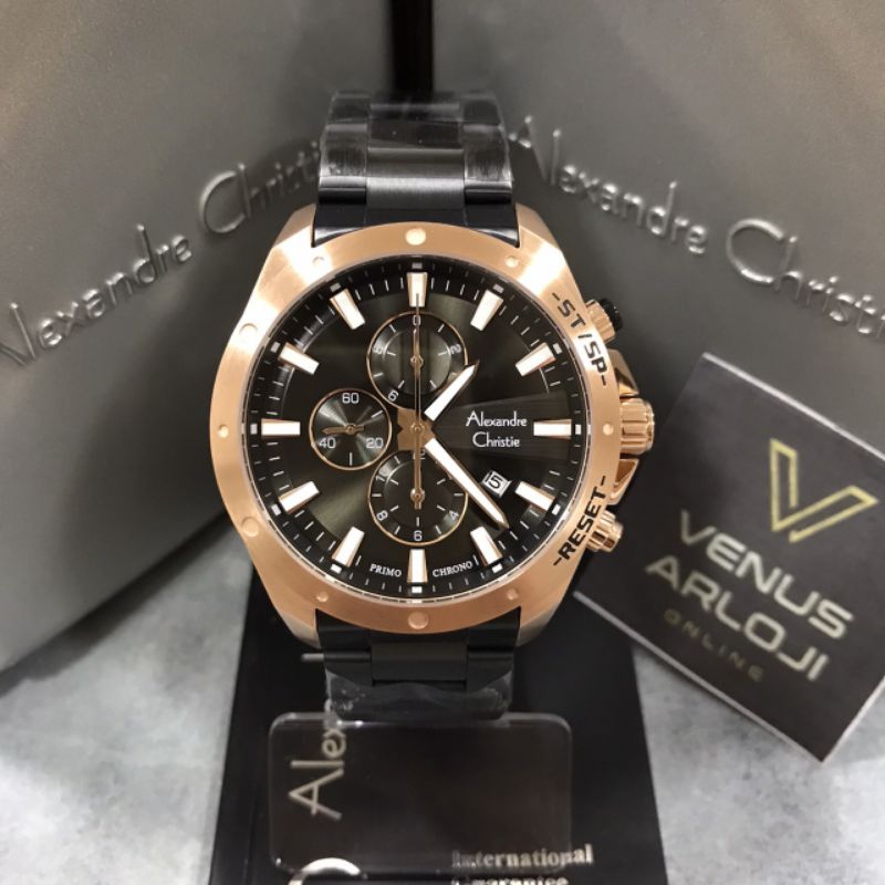 Jam Alexandre Christie AC 6669 MC BBR Pria Rantai Hitam Rosegold Bulat