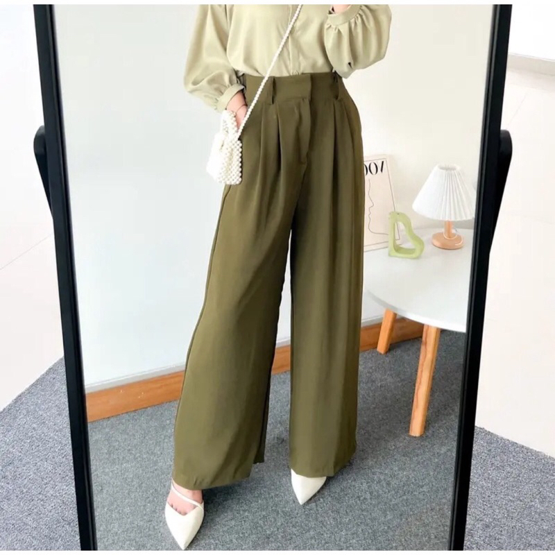 Celana Kulot Crinkle Highwaist Wanita - Highwaist Loose Pants