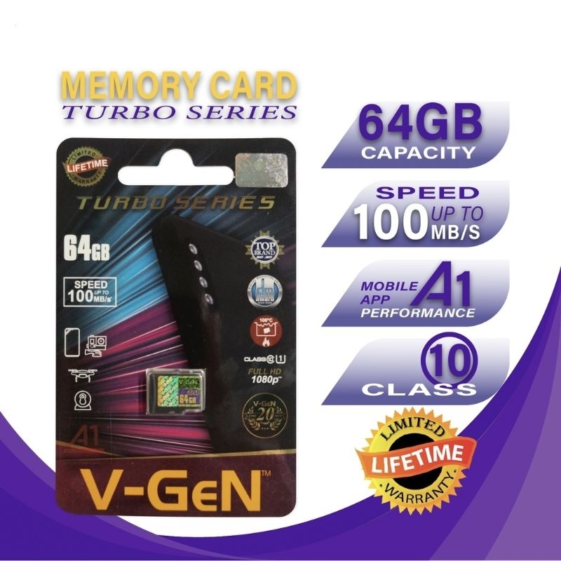 Memory Card V-GEN TURBO SERIES 64GB Kelas 10 ORIGINAL Memori Card V-GEN 64GB TURBO Class 10 ORIGINAL