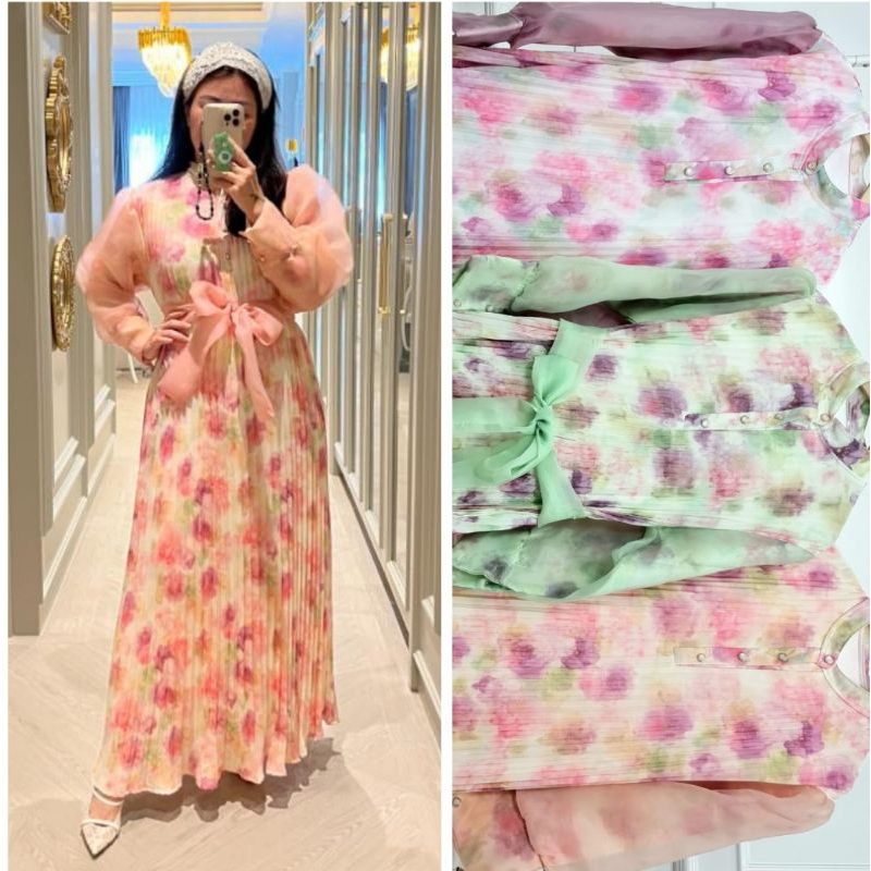 Meijiwang Gamis plisket mix organza