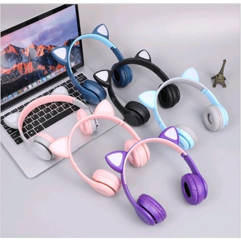 Headphone Bando P47M Bluetooth Cat Ears Wireless Headset RGB LED