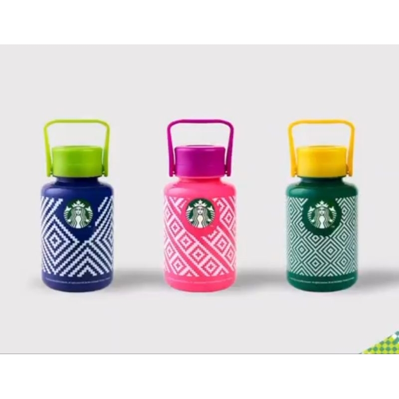 Botol tumbler 1 liter Starbucks The colorful pink navy green weaves