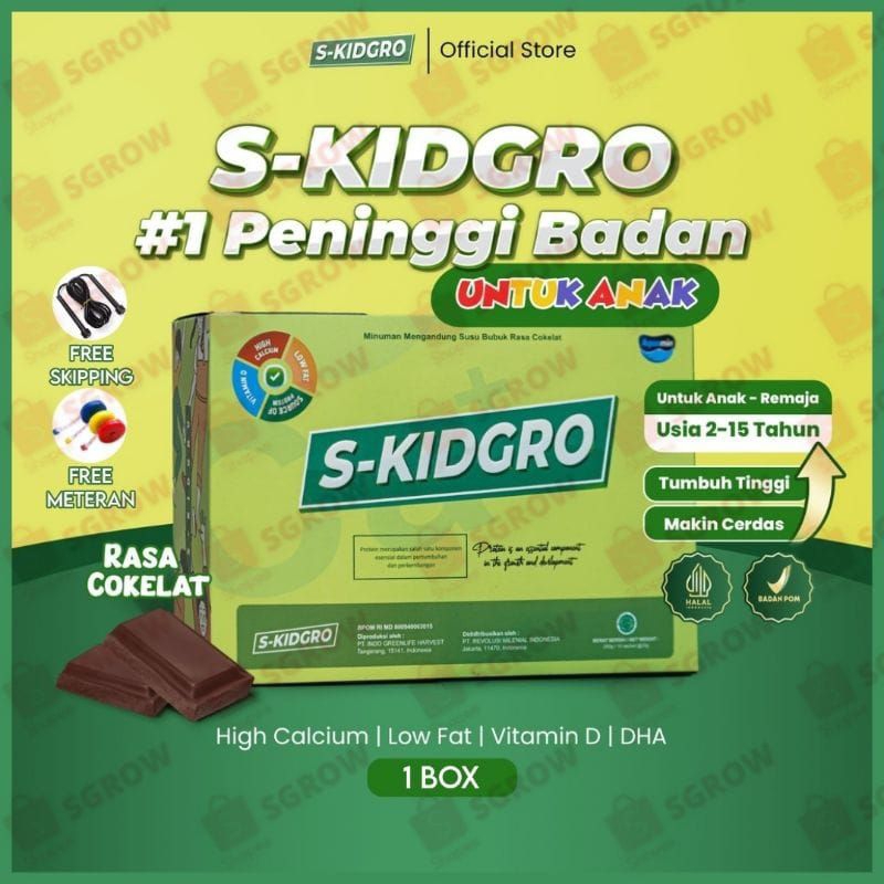 S-KIDGRO - Susu Peninggi Badan Anak Terbaik ( Paket Silver 1 Box ) FREE SKIPPING &amp; METERAN