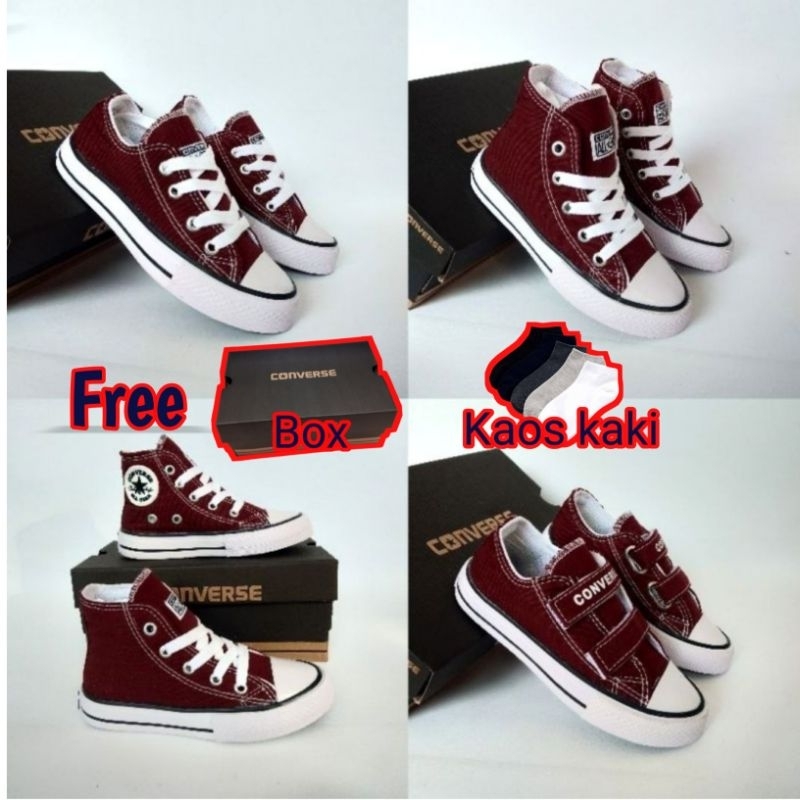 Sepatu Converse Anak Maroon Model Tinggi / Sepatu Anak Laki-laki / Sneakers Anak / Sepatu Sekolah Anak / Sepatu Allstar Anak / Sepatu Anak